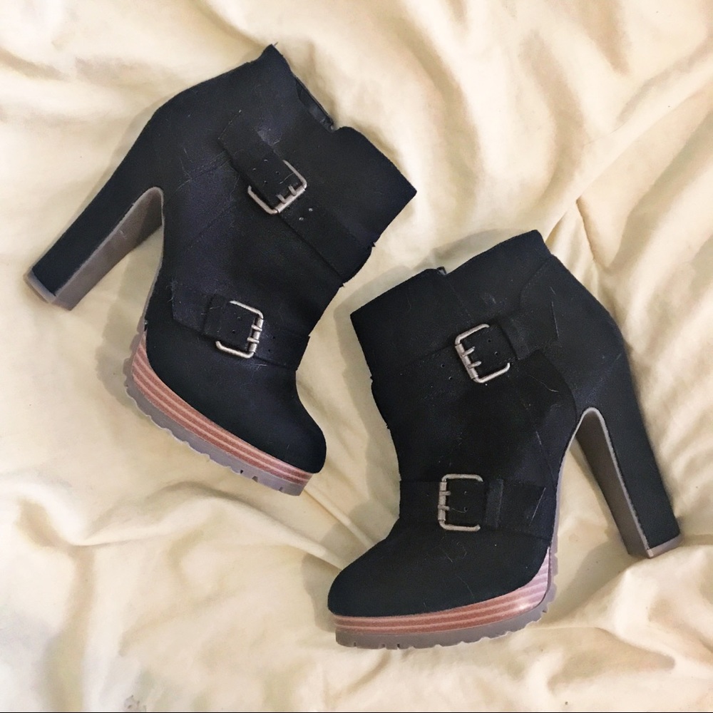 Black Suede Heeled Ankle Boots